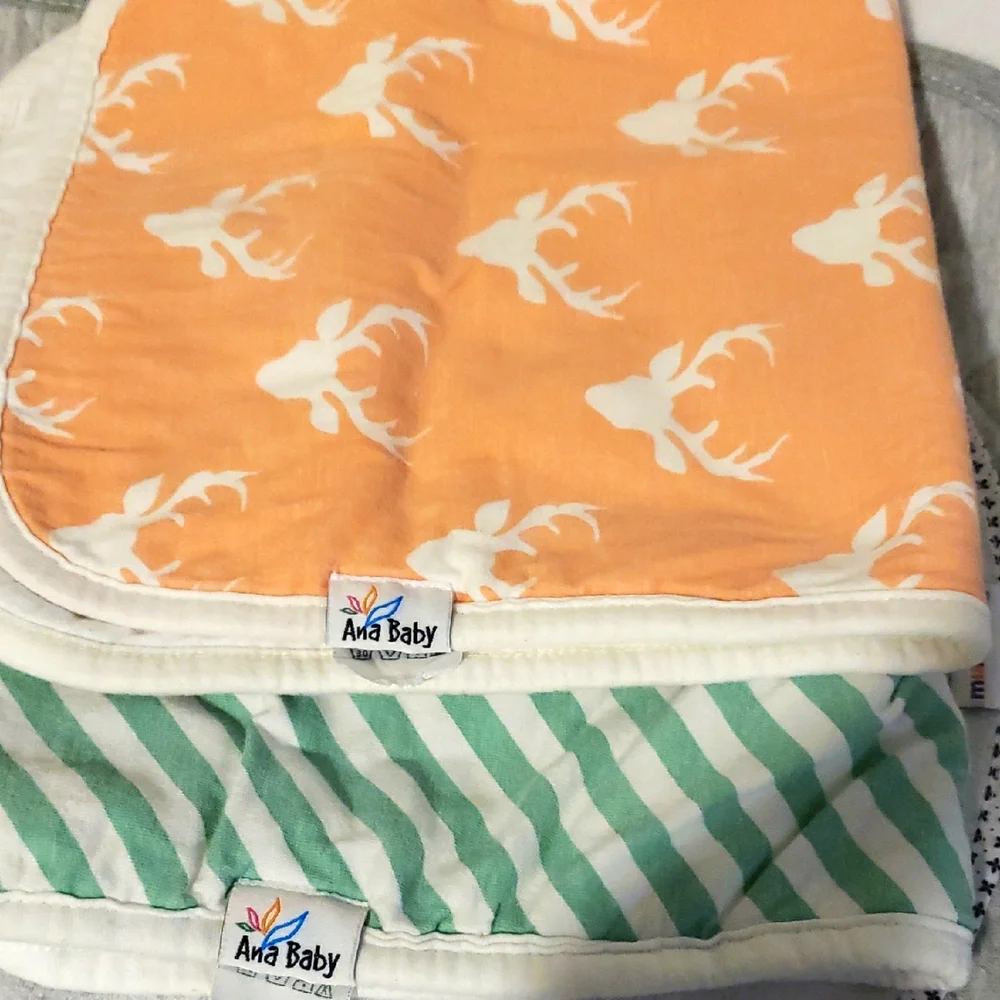 Ana Baby Orange and Green thick burp cloth Set deer stripe 100% Organic cotton